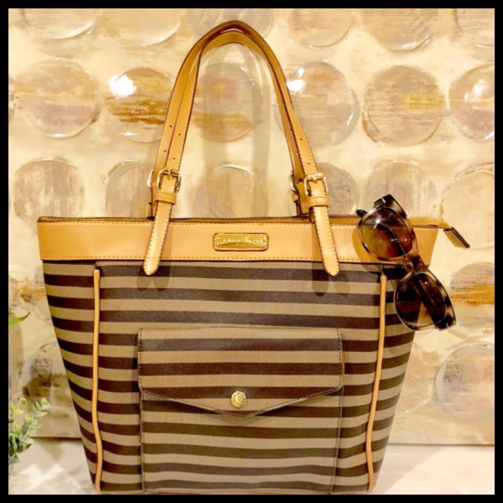 ✨NWOT✨ Gorgeous Tan & Brown Stripe Satchel Bag🍃